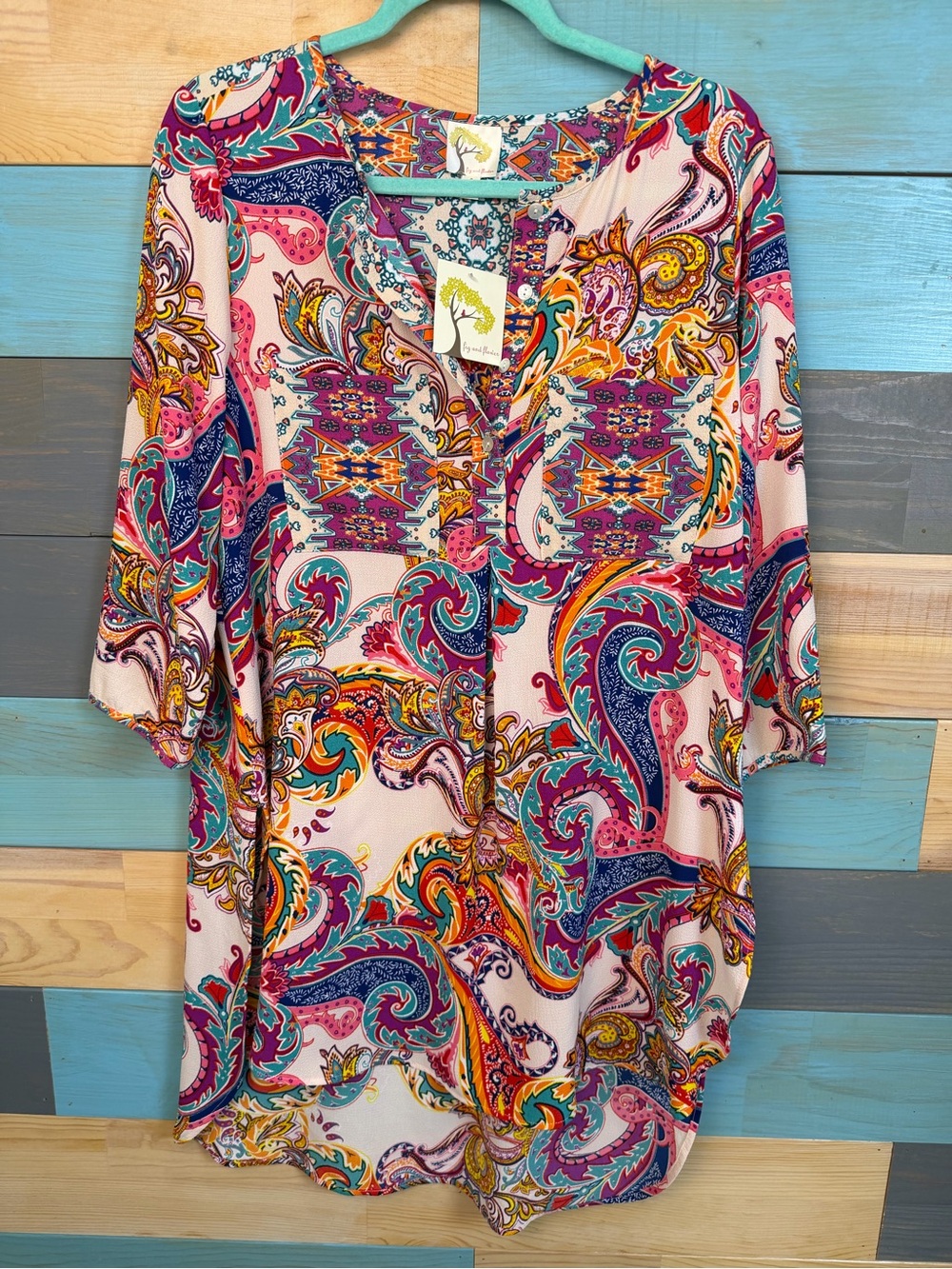 Anthropologie Fig and Flower Pink Multi Paisley Floral Tunic Boho
